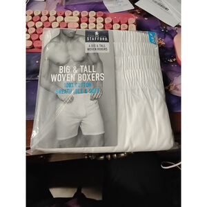 Stafford Men's 3XL White Big & Tall Woven Boxers 100% Cotton